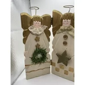 Christmas Angels Decor Hand Painted White Christmas Vintage Folding Holiday