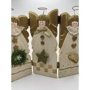 Christmas Angels Decor Hand Painted White Christmas Vintage Folding Holiday