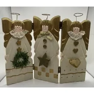 Christmas Angels Decor Hand painted White Christmas Vintage Folding Holiday