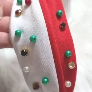 CHRISTMAS HEADBAND Pearls Rhinestones Color block
