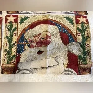 Christmas House Santa Claus Tapestry Placemats Set Of 4 17.5” X 12” EUC
