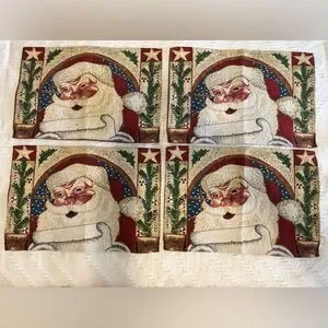 Christmas House Santa Claus Tapestry Placemats Set Of 4 17.5” X 12” EUC