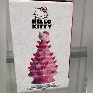 Christmas Valentine Hello Kitty Red Pink Lightup Ceramic Christmas Tree 5.8” NWT