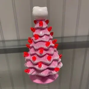 Christmas Valentine Hello Kitty Red Pink Lightup Ceramic Christmas Tree 5.8” NWT