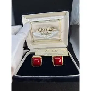 Cinnabar Noritake Cufflinks Red Cabochon Gold Tone Mens Jewelry With Box