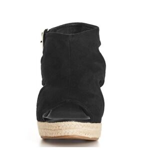 City Chic Black Faux Suede Peep Toe Wedge Espadrille Ankle Strap Platform Sandal