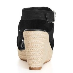 City Chic Black Faux Suede Peep Toe Wedge Espadrille Ankle Strap Platform Sandal
