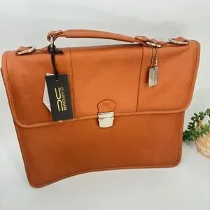 Claire Chase Leather Briefcase Attache Laptop‎ Bag Cognac Brown Business