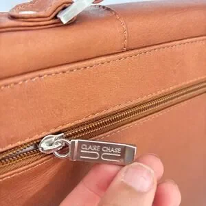 Claire Chase Leather Briefcase Attache Laptop‎ Bag Cognac Brown Business