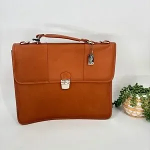 Claire Chase Leather Briefcase Attache Laptop‎ Bag Cognac Brown Business