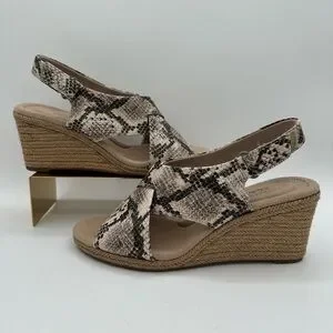 CLARKS Taupe Lafley Alaine Snake Espadrille Wedge Sandals Size 7W Wide