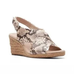 CLARKS Taupe Lafley Alaine Snake Espadrille Wedge Sandals Size 7W Wide
