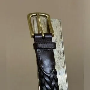 Classic Dark Brown Braided Belt With Gold Buckle Sz 26