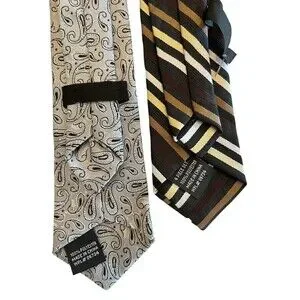 Clip-on Ties Necktie Boys Bundle Of 2 Brown Stripe Grey Paisley