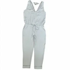 Cloth & Stone Surplice Lace Medium Light Gray Mint V Neck Tie Back Jumpsuit