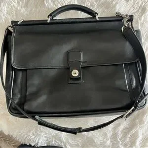 COACH Barclay Messenger Briefcase Laptop Bag Black Leather F06456 Silver