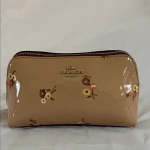 Coach Brown Floral Cosmetic Case 17 With Baby Bouquet Print