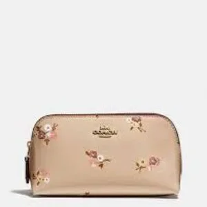 Coach Brown Floral Cosmetic Case 17 With Baby Bouquet Print