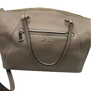 Coach Leather Satchel Crossbody Handbag Taupe Pebble Leather Gold Accents