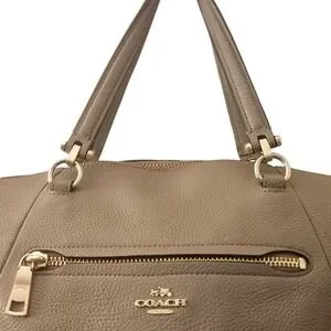 Coach Leather Satchel Crossbody Handbag Taupe Pebble Leather Gold Accents