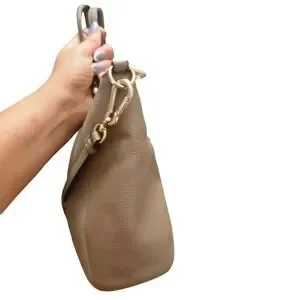 Coach Leather Satchel Crossbody Handbag Taupe Pebble Leather Gold Accents