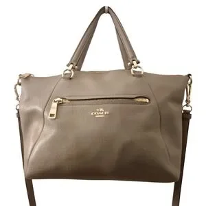 Coach Leather Satchel Crossbody Handbag Taupe Pebble Leather Gold Accents