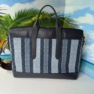 Coach M2161 Hamilton Portfolio Briefcase Tote In Signature Canvas Blue NWOT