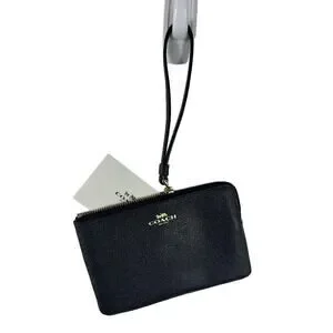 Coach Mini Card Holder Wristlet New w Inserts Navy Blue Leather