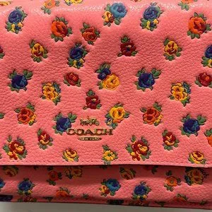 Coach Pebbled Leather Crossbody Mini Vintage Rose Print Pink Lemonade Klare