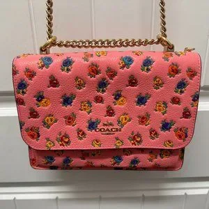 Coach Pebbled Leather Crossbody Mini Vintage Rose Print Pink Lemonade Klare