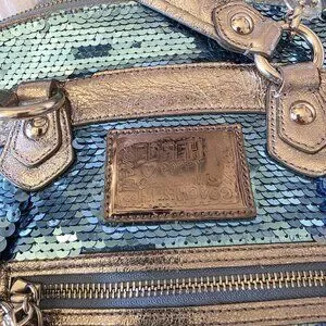 Coach POPPY Y2K Limited Edition Turquoise Silver Sequin Tote Bag Rare