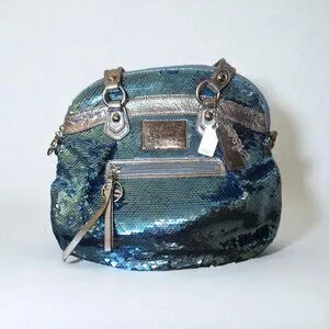 Coach POPPY Y2K Limited Edition Turquoise Silver Sequin Tote Bag Rare