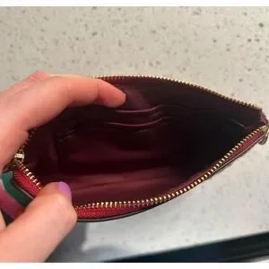 COACH Red Patent Leather Wristlet Wallet With Logo Accents