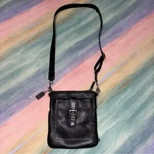 Coach Runway Black Leather Crossbody Messenger Bag Purse