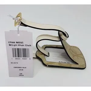 COACH‎ Signature Canvas Luggage Tag Smooth Leather CF888 Gold Light Khaki Chalk