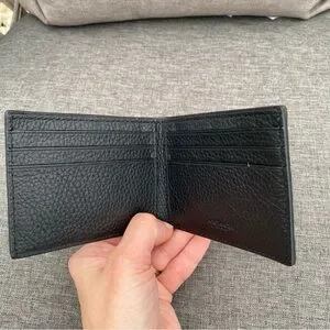 Coach Slim Bifold Varsity Stripe Men's Black And Brown Leather Wallet NWT