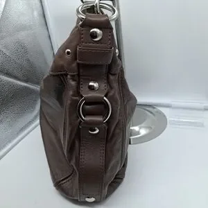 Coach Zoe Hobo Brown Leather Silver Studs Shoulder Bag #14706 15"x13" 16"drop