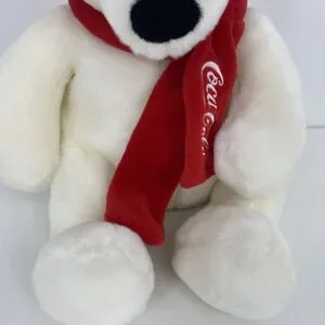 Coca Cola Polar Bear Plush Stuffed Animal White W/Red Scarf 12" Beanie MINT