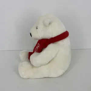 Coca Cola Polar Bear Plush Stuffed Animal White W/Red Scarf 12" Beanie MINT