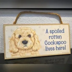 Cockapoo "Spoiled Rotten (Dog) Lives Here" Hanging Sign Gift Wall Decor Cockapoo "Spoiled Rotten (Dog) Lives Here" Hanging Sign Gift Wall Decor