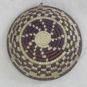 Coil Basket Grass Hand Woven Natural Wicker Shallow Hanging Wall Art Bowl Tray