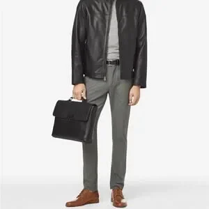 COLE HAAN Black Leather Warner Briefcase Travel Bag Zipper Pocket Laptop Case