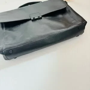 COLE HAAN Black Leather Warner Briefcase Travel Bag Zipper Pocket Laptop Case
