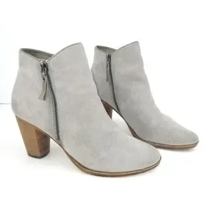 Cole Haan Hayes Gray Suede Double Zip Stacked Heel Low Boots Size 8