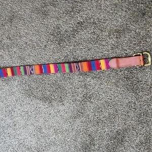 Colorful Boho Leather Fabric Belt Guatemalan S M