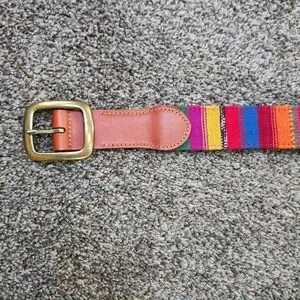 Colorful Boho Leather Fabric Belt Guatemalan S M