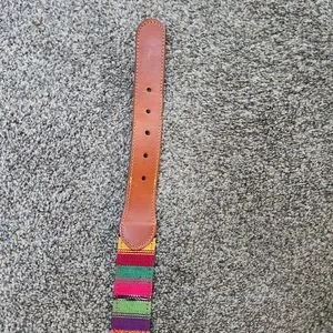 Colorful Boho Leather Fabric Belt Guatemalan S M
