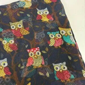 Colorful Owl Print Navy Blue Scarf Lightweight Soft Fabric