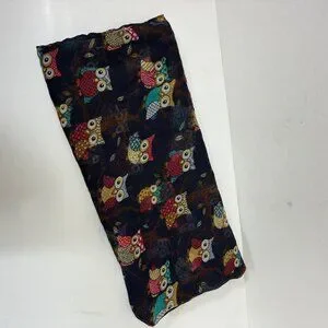Colorful Owl Print Navy Blue Scarf Lightweight Soft Fabric