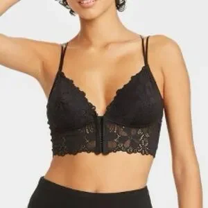 Colsie Floral Eyelet Design Front Hook Corset Closure Bralette In Black Sz Med